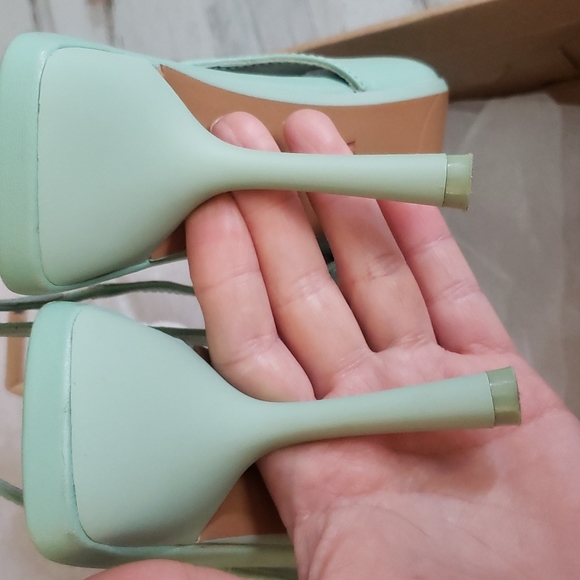 Zara SLINGBACK LEATHER HEELS GREEN Bloggers favorite - Picture 11 of 15